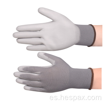 Guantes de trabajo de ESD mecánico recubierto de PU Hespax Gray